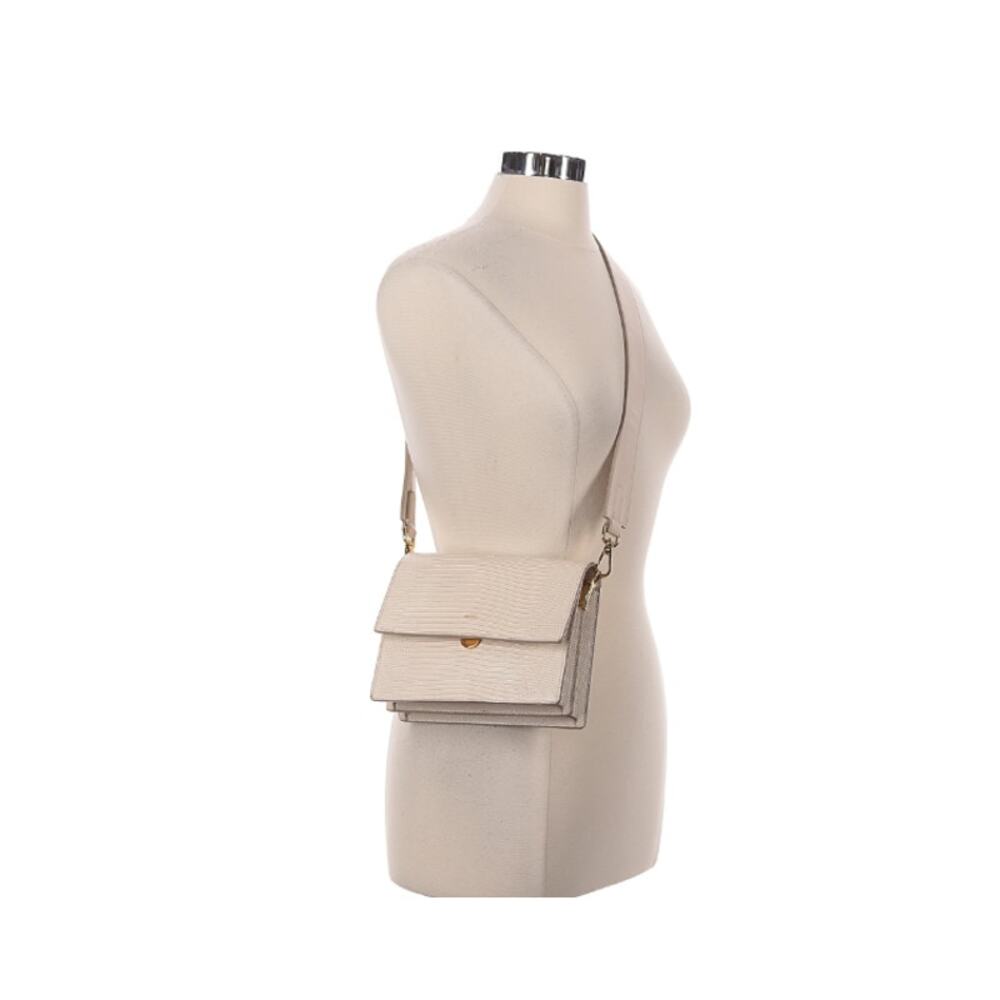 JW Pei Croc-Embossed Crossbody Bag Ivory Vegan Leather Minimalist Modern Classic - Picture 4 of 10